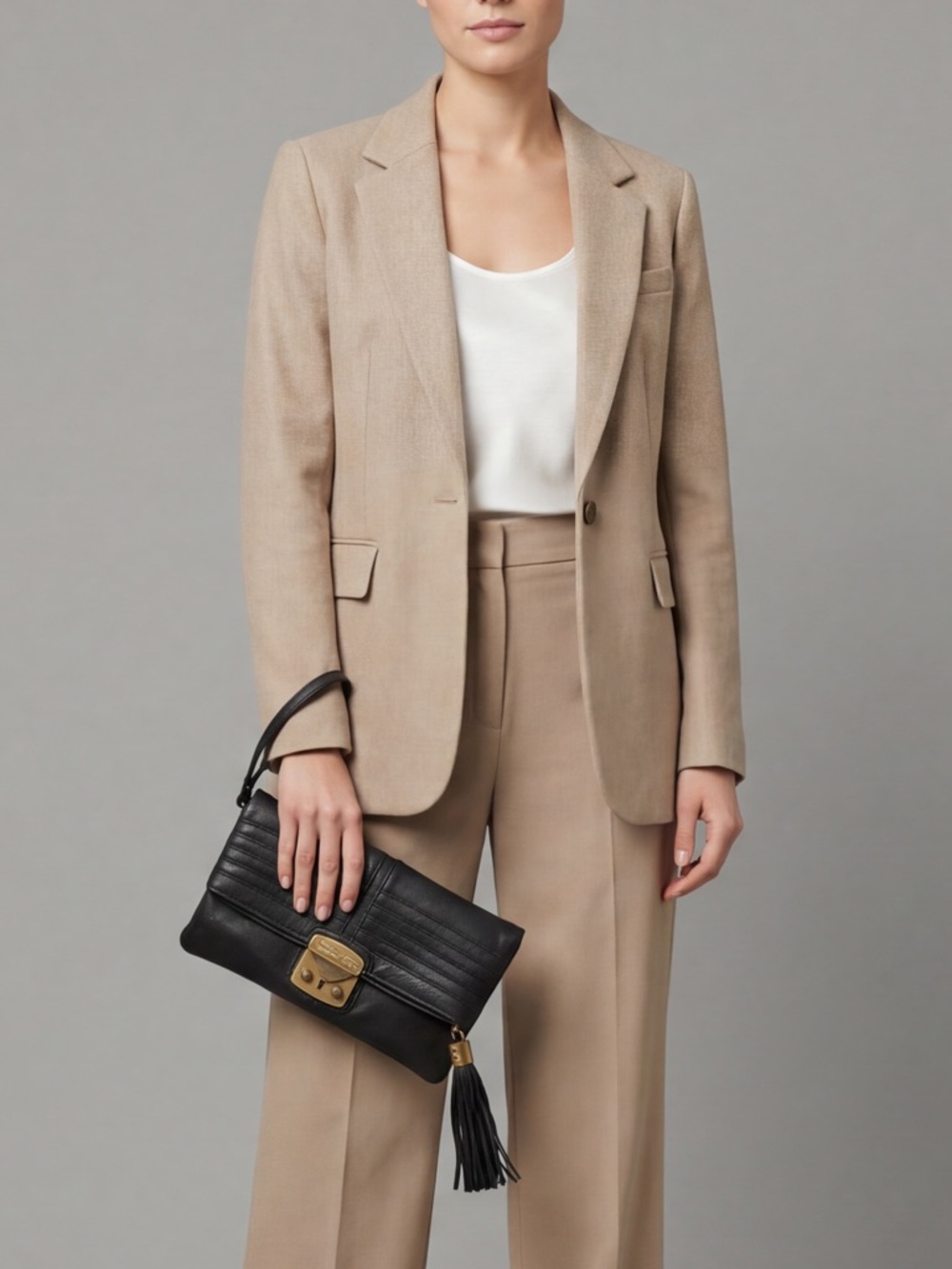 Marc New York Black Leather Clutch with Brass Push-Lock